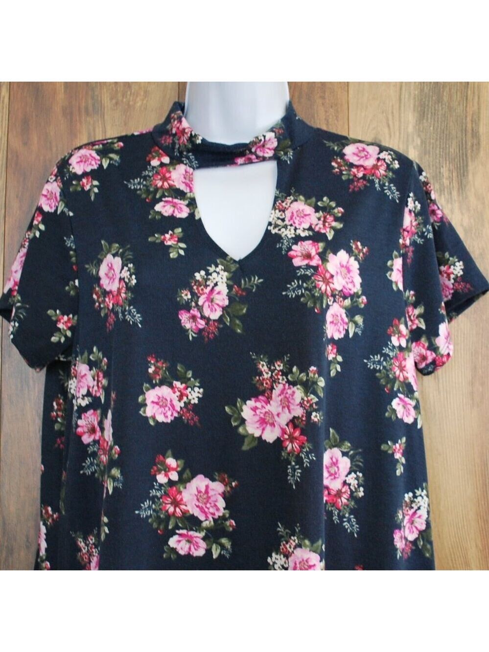 Joe Boxer Navy 1X Floral Cut Out V Neck Dress